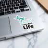 Cave Run Life sticker with teal lake outline on a laptop.