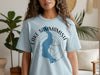 Light blue t-shirt featuring Lake Sammamish map and compass design