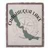 Chautauqua Lake New York map on a fringed woven blanket.