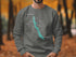 Gray sweatshirt with a teal map of Long Lake, Maine and compass rose graphic.