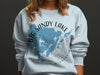 Light blue sweatshirt with Big Sandy Lake Minnesota map and compass graphic.