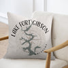 Throw pillow with Lake Fort Gibson Oklahoma map and compass design.