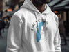 White hoodie with Lake Michigan and compass graphic, "INDIANA" text.