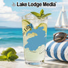 Glass of lime beverage with lake shape graphic and "LAKE ARIZONA" text.