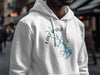White hoodie with Lake Anna Virginia map and compass graphic.