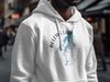 White hoodie with "Brews Lake North Carolina" map design on chest.