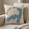 Augur Lake New York pillow with map and compass design.