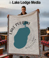 Throw blanket with Lake Pulaski, Minnesota map design and compass rose.