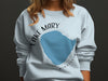 White sweatshirt featuring a blue Lake Mary map outline with compass and "MINNESOTA" text.