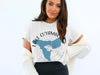 White t-shirt with blue Lake Cuyamaca California map and compass graphic.