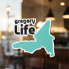 Gregory Life sticker with turquoise state outline and © Lake Lodge Media LLC.