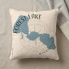 Pillow with blue Forest Lake map and compass design, Minnesota text.