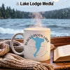 White mug with Black Canyon Lake Arizona map and compass design.