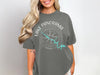 Gray t-shirt with "LAKE PANORAMA" and compass graphic featuring a lake outline.