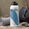 White reusable water bottle with blue abstract shape and "MOHAVE" text.