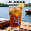 Glass of iced tea with lemon, decorated with a lake map and compass.