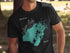Black t-shirt with teal map of Indian Lake, Ohio and text.
