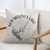 New Melones Lake California map and compass design on a decorative pillow.
