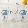 Three glasses with blue Big Chapman Lake Indiana map designs and compass rose detail.