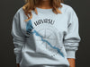 Light blue sweatshirt with a blue map of Lake Havasu and a compass graphic.