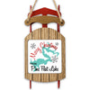 Rustic wooden sled ornament with"Merry Christmas from Pine Flat Lake" and map.