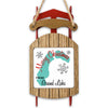 Christmas ornament shaped like a red sled with a wooden plaque saying "Merry Christmas From Grand Lake".