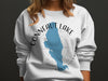 White sweatshirt with Conneaut Lake map and Pennsylvania text on front.