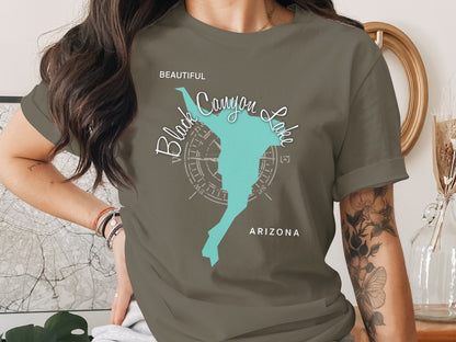 Map of Black Canyon Lake, Arizona, on a t-shirt.