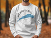 White sweatshirt with a circular graphic of Kiawah Island, South Carolina and a compass rose.