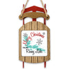 Wooden sled ornament with "Merry Christmas From Rainy Lake" text.
