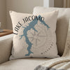 Pillow with Lake Jacomo Missouri map and compass design