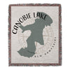 Woven blanket featuring a map of Canobie Lake, New Hampshire, with compass design.