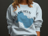 White sweatshirt with blue Lake Calhoun Georgia graphic and compass rose.