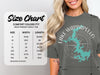 Comfort Colors 1717 heavyweight adult tee size chart with width and length measurements.