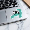 Sticker with "Augur Life" text on a teal outline of a map.