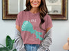 Rose t-shirt with turquoise Clear Lake map and California text.