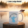 White mug with "Lake Pleasant Arizona" text and compass design on waterfront.