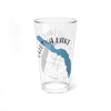 Clear glass pint glass with "Eklutna Lake Alaska" text and map design.