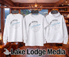 White t-shirt, sweatshirt, and hoodie with "Lake Hickory North Carolina" compass design.