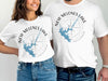 T-shirts featuring "New Melones Lake California" with a compass rose design.