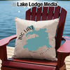 Tan pillow with Big Lake Arizona map design on a red Adirondack chair.