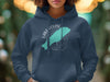 Dark blue hoodie with Lake Louise map and compass graphic.