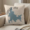 Pillow with Shaver Lake, California map and compass graphic.