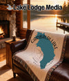 Fringed throw blanket with Garibaldi Lake map and British Columbia text.