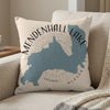 Mendenhall Lake Alaska map graphic on a textured pillow.