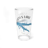 Clear glass pint glass with Fellows Lake, Missouri map and compass design.