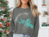 Canyon Lake Texas map graphic with compass on gray sweatshirt.