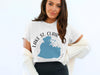 White t-shirt with Lake St. Clair map graphic and "Michigan" text