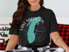 Black t-shirt with teal Lake Michigan map over compass graphic.