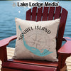Sanibel Island, Florida map with compass design on a pillow.